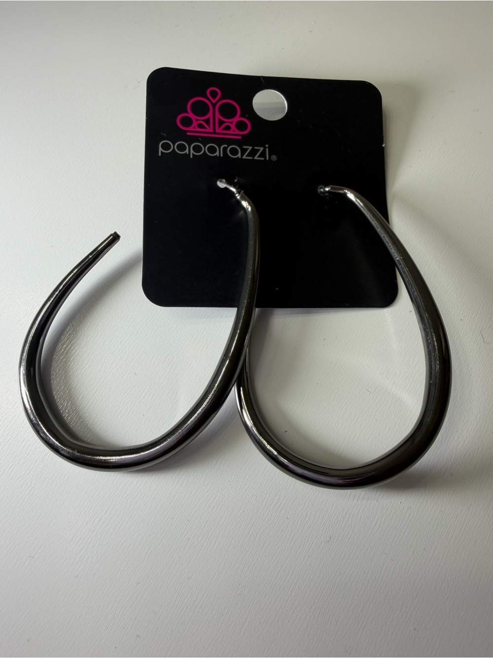 Paparazzi Shiny Gunmetal Open Teardrop Hoop Earrings